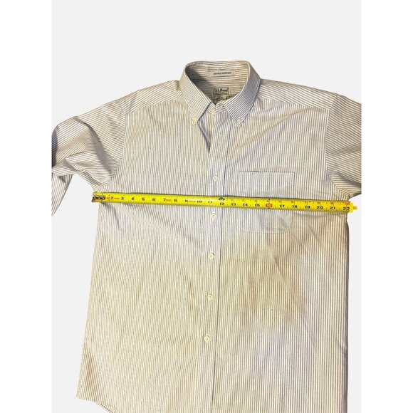 L.L.Bean Men's Button Down Long Sleeve Collared White and Blue Striped Shirt Siz - Picture 9 of 15